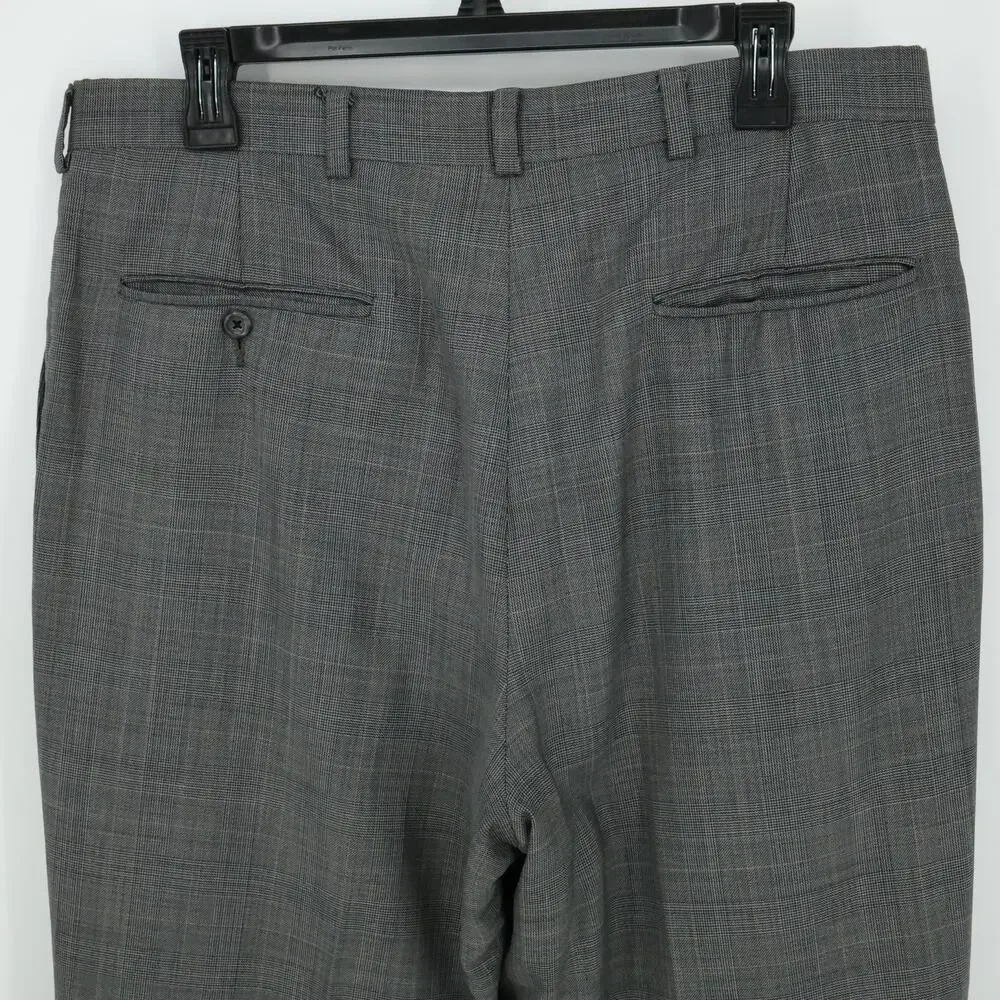 Hart Schaffner Marx Suit Mens 41R Gray Plaid Wool Pleated Cuffed Pants Vintage